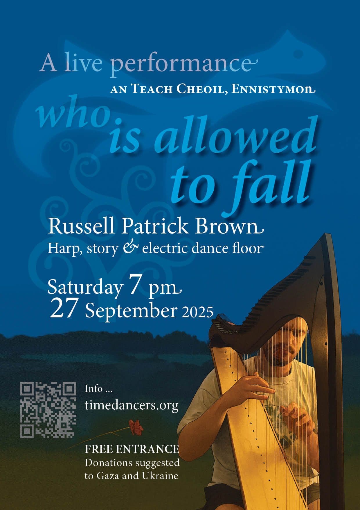 An advertising poster with Russell playing the harp